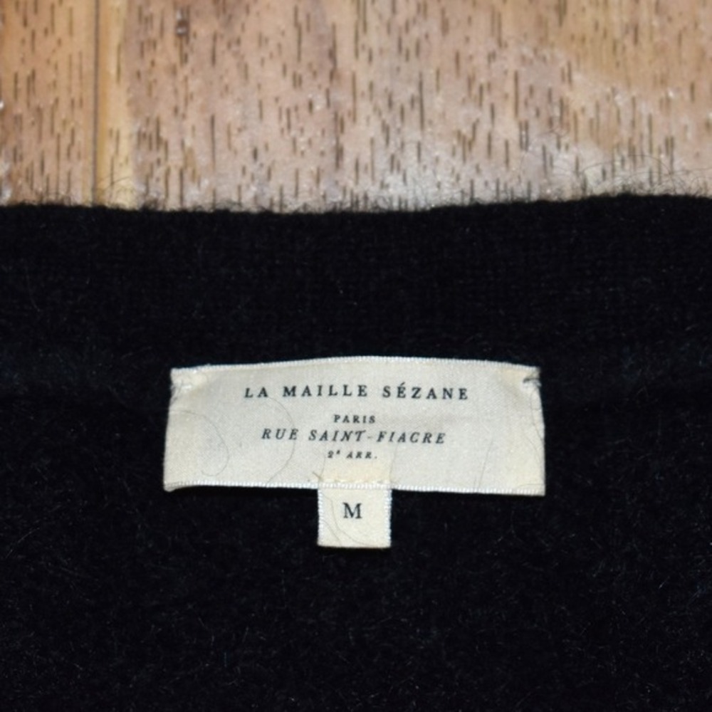 Sezane Black Mohair Long Cardigan Womens Medium V-Neck Fuzzy Knit Wool Blend - Picture 4 of 5